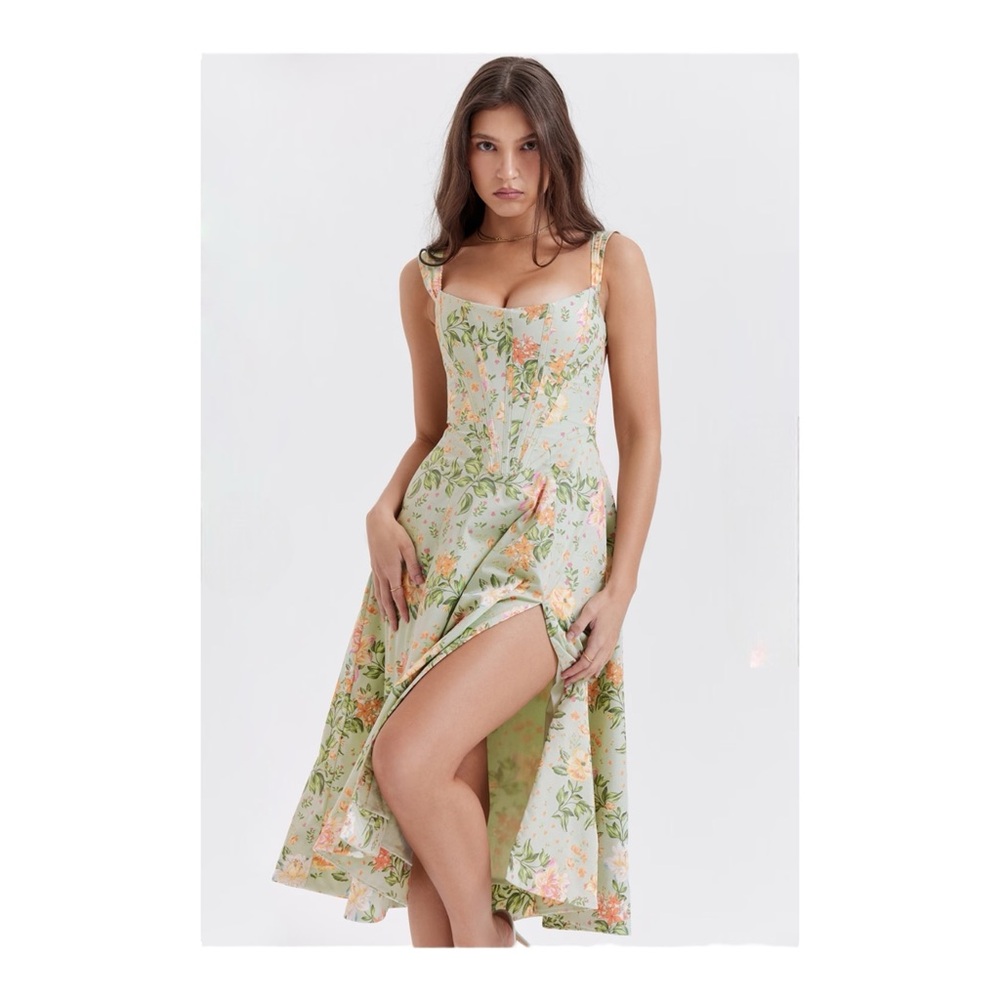House of CB Green Floral Midi Dress